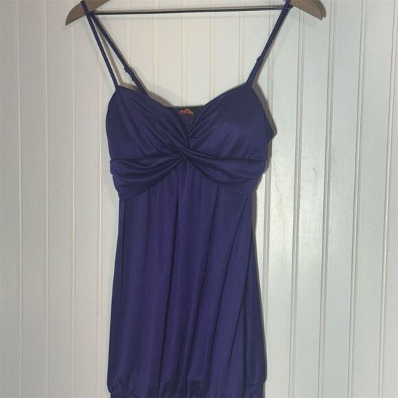 Forever 21 Purple Mini Slip Dress M Y2K Party Bubble Hem Spaghetti Strap - Picture 2 of 8